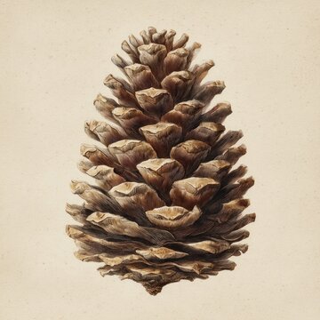 Detailed pine cone illustration on textured background.
