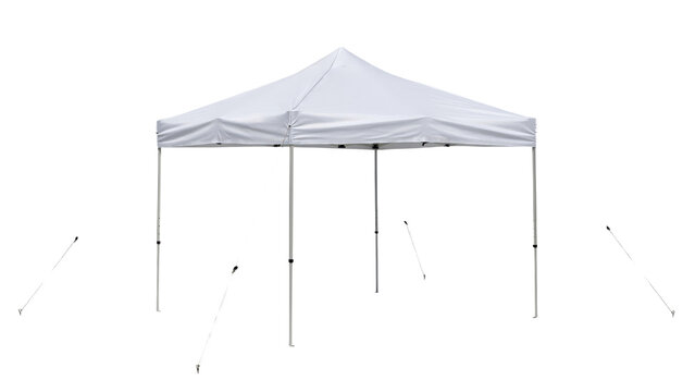 White pop up canopy tent for outdoor events featuring a sturdy metal frame with durable fabric covering and adjustable height legs displayed on transparent background