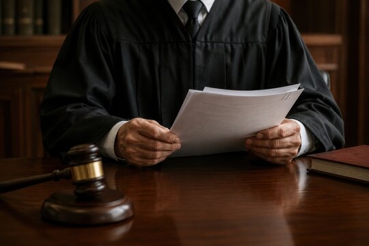 Juge &eacute;tudiant des documents juridiques avec un marteau sur le bureau, concept de cr&eacute;ation de lois et de justice