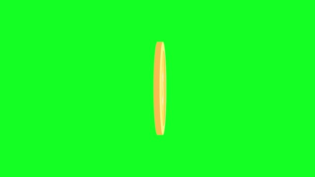 Gold dollar coin rolling animation on green screen background