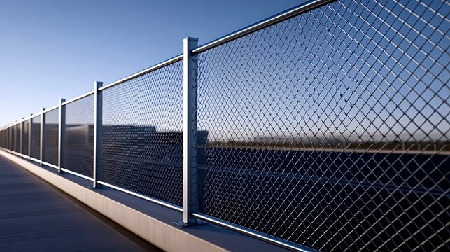 Metal chain link fence creating a boundary with clear sky