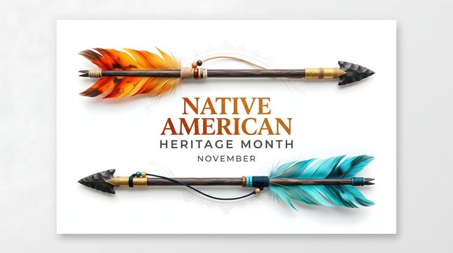 Decorative arrows with feathers celebrating indigenous peoples day and native american heritage month on a clean white background