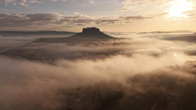 Hyperlapse - Aerial view of scenery in the Saxon Switzerland - Elbe Sandstone Mountains - Germany