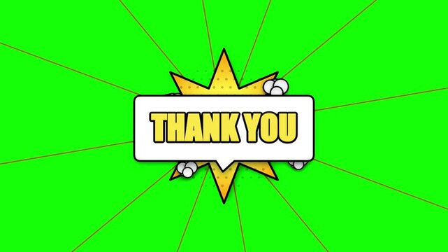 Animated Thank You Comic Speech Bubble with Pop Art Explosion and Green Screen Background in 4K