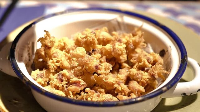 Squeezing fresh lemon juice over crispy fried chipirones, spanish tapas