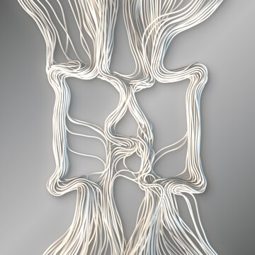 3D geometric abstract white wires square frame IT