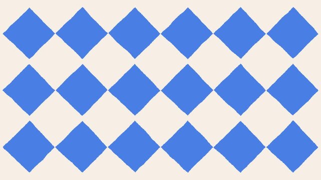 Blue checkered harlequin diamond hand drawn pattern on white background looping animation