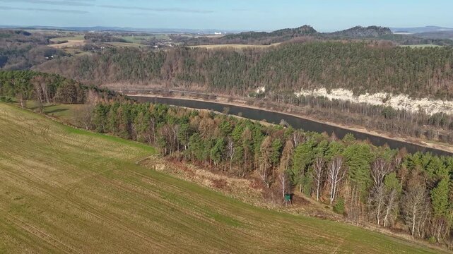 Hyperlapse - Aerial view of scenery in the Saxon Switzerland - Elbe Sandstone Mountains - Germany
