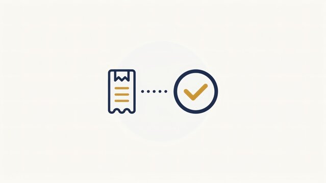 Minimalist vector icon representing transaction approval process with receipt and checkmark symbol design elements with symbol neutral background