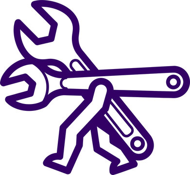Crossed wrench icon for maintenance. Industrial repair tool symbol for technical support.