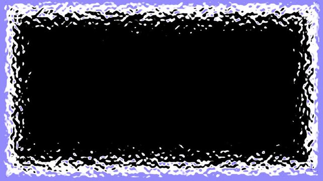 Animated wiggly scribbled white and blue border frame over black background. 4K Video