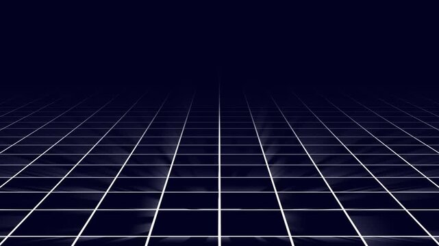 Perspective grid lines animation fades deep into dark space. Grid lines digital perspective layout delivers synthwave design. Lines animation sequence loops cleanly.