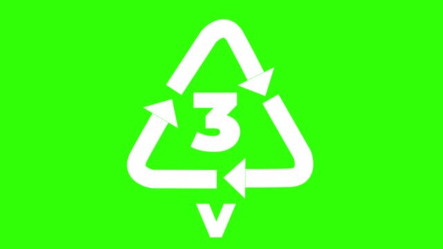 3 V Plastic Recycling Symbol Animated Loop Green Background.
