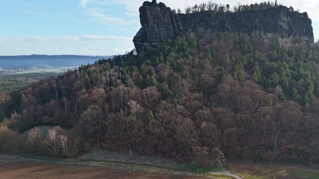 Hyperlapse - Aerial view of scenery in the Saxon Switzerland - Elbe Sandstone Mountains - Germany