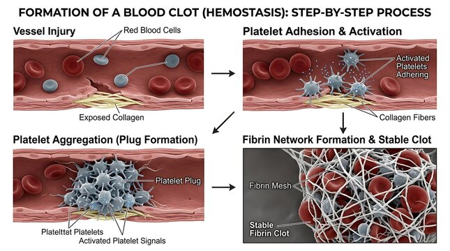 Medical Infographic Showing the Step-by-Step Process of Hemostasis