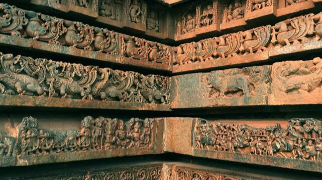 Intricate Stone Carvings at Hoysaleswara Temple, Halebidu, Karnataka, India
