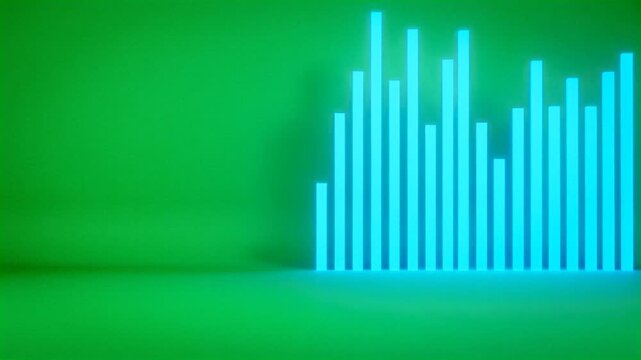 Glowing audio frequency bars oscillating on green background HD video for video editing