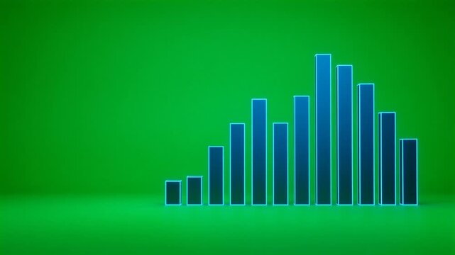 Glowing blue bar graph rising on green screen background HD video for video editing