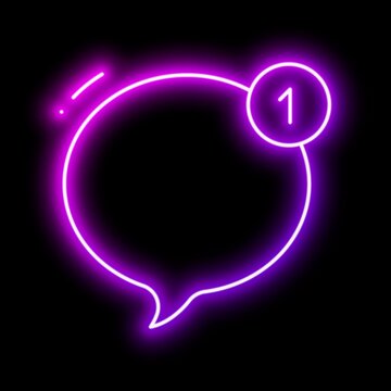 Chat Notification Badge Showing New Message Online. Neon glowing effect icon