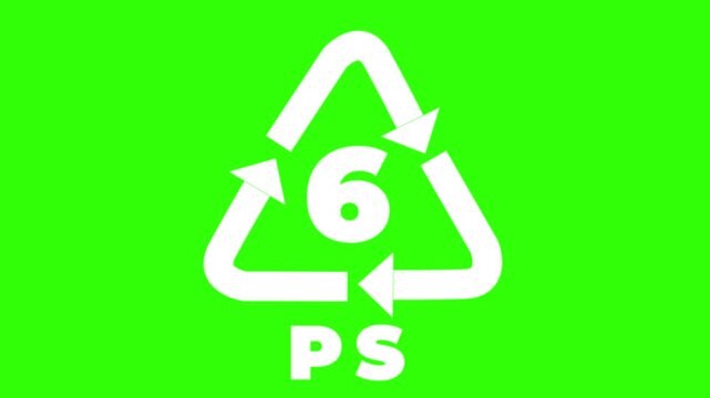 6 PS Plastic Recycling Symbol Animated Loop Green Background.