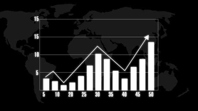 Global growth graph business chart animation tracks world maps. Growth graph digital interface highlights corporate marketing data. Business chart layout looks professional.