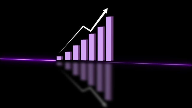 Bar chart graph rising animation shows a 3D bar display reflection. Chart graph corporate analytics grid includes upward trend arrows. Rising animation design fits finance.