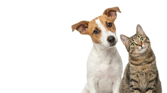 Cute Jack Russell Terrier Dog and Tabby Cat Friends Together.