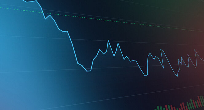 Financial stock market chart showing a downward trend and market volatility