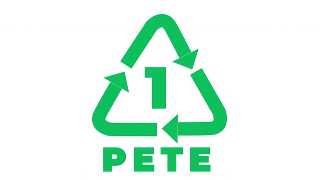 1 PETE Plastic Recycling Symbol Animated Loop Green Icon White Background.