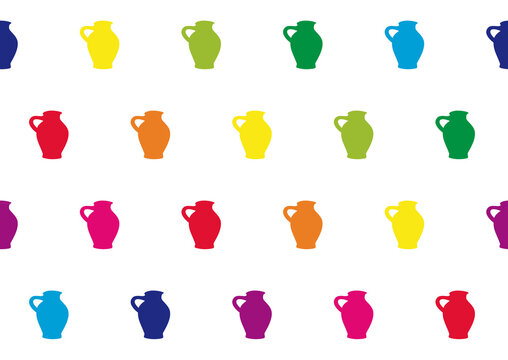 Apfelwein Bembel in Regenbogen Farben: Nahtloses Hintergrund Muster, transparent ohne Hintergrund. Typisches Getr&auml;nk aus Hessen, Gastronomie und Kultur