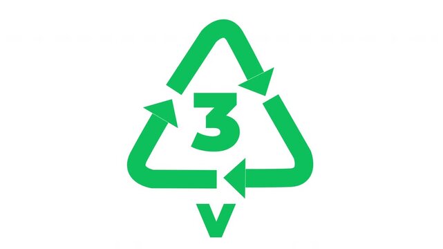 3 V Plastic Recycling Symbol Animated Loop Green Icon White Background