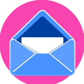 A flat design icon of a mail envelope with a flap opened to reveal an email message inside, business, flat design