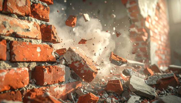 Destrucci&oacute;n de una pared de ladrillos en un lugar antiguo