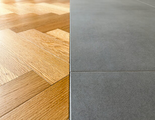 Diseño de suelos de madera y cerámica en un espacio interior © milanchikov