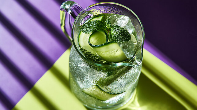 Refreshing Cucumber Mint Infused Water Pitcher with Ice