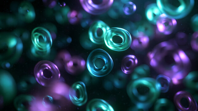 Abstract Microscopic Glowing Cells Background in Neon Colors
