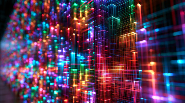 Abstract Colorful Digital Data Grid and Futuristic Technology Background