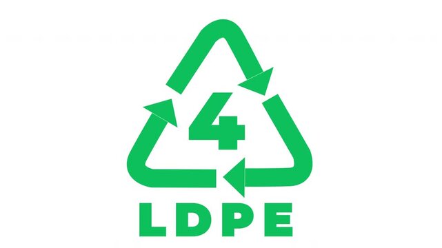 4 LDPE Recycling Symbol Animated Loop Green Icon White Background 4K.