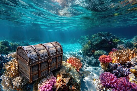 Sunken Treasure Chest on Vibrant Coral Reef