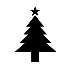 Obraz premium Minimal black Christmas tree silhouette with a star on top isolated on white background for holiday decorations, greeting cards, festive graphics, and seasonal designs