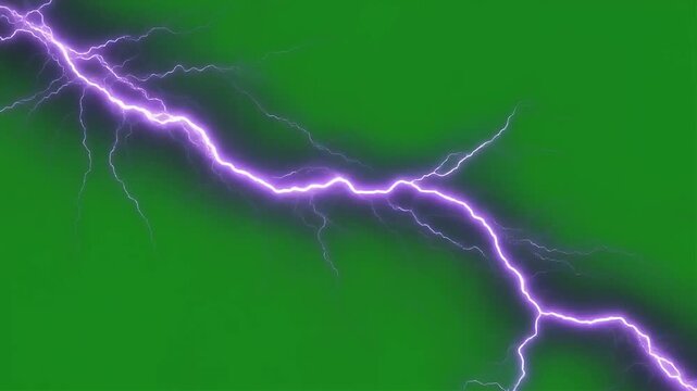 A bright purple lightning bolt flashes diagonally across a solid green background.