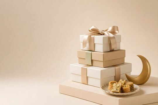 Elegant Gift Boxes and Ramadan Sweets with Golden Crescent Moon