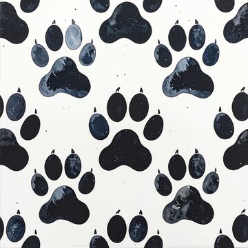 Black and White Paw Print Pattern Background.