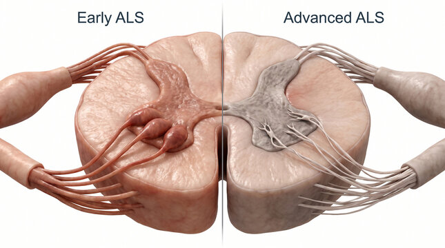 Early and Advanced ALS Amyotrophic Lateral Sclerosis Spinal Cord 3D