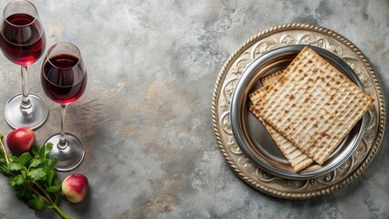 Fototapeta premium A Festive Table Setting with Matzah and Wine for a Special Occasion