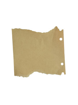 Torn Binder Hole Kraft Paper Scrap Isolated On White Background