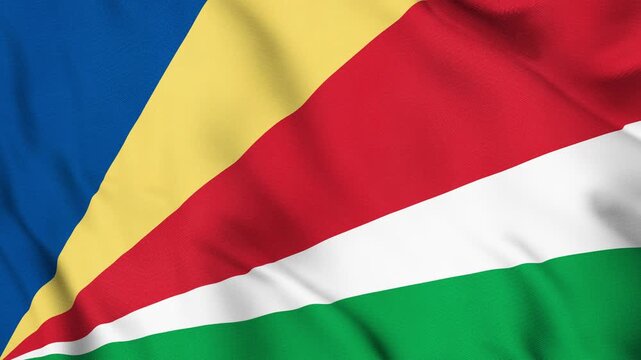 Seychelles National Flag Waving in Wind with Realistic Fabric Texture, Seamless Loop Animation 4K
