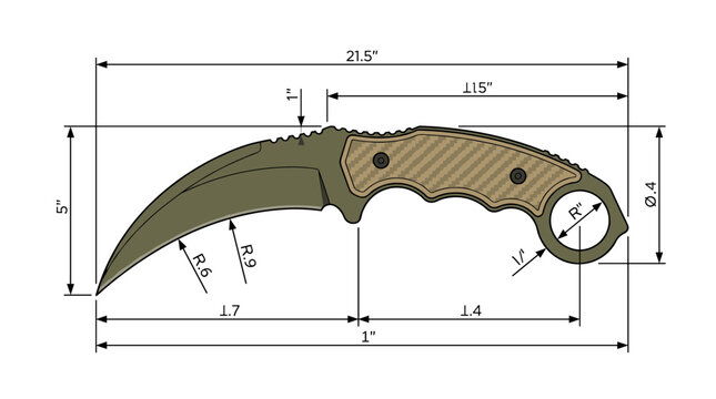 Tactical kerambit vector technical blueprint design