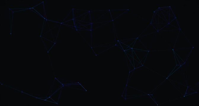 Blue Wireframe Network Nodes Connecting Across Dark Background Animation