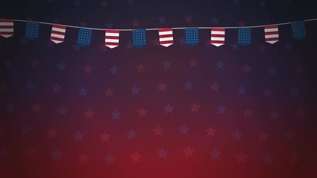 Patriotic bunting flags animation featuring red white and blue stars on a smooth motion background